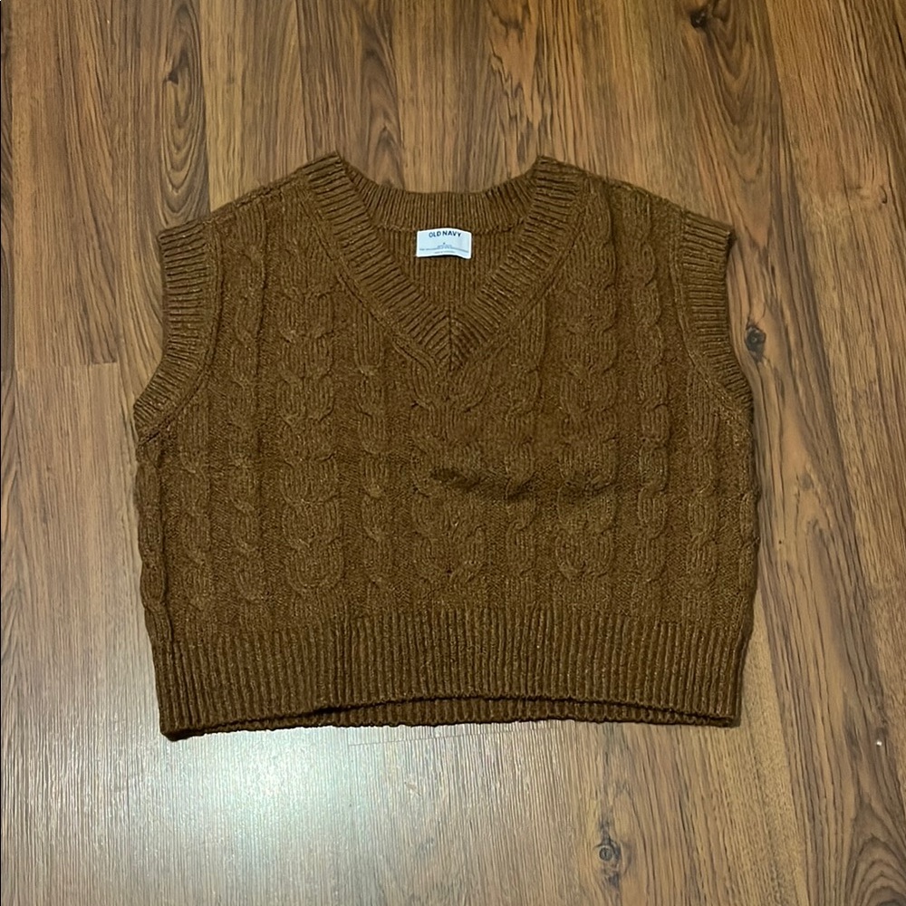 Old Navy Brown Cable Knit V-Neck Sweater Vest